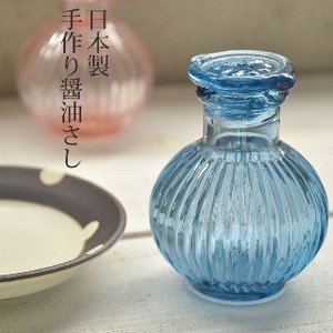 菊型 昔なつかし手作り醤油さし ブルー【ガラス】[日本製/和食器]