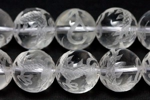 【彫刻ビーズ】水晶 12mm (素彫り) 青龍