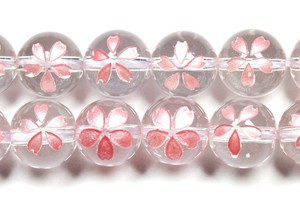 【彫刻ビーズ】水晶 10mm (ピンク彫り) 桜
