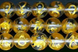 【彫刻ビーズ】水晶 8mm (金彫り) 青龍