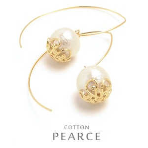 Pierced Earrings Gold Post Pearl Cotton Made in Japan