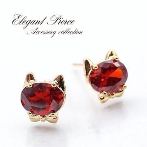 Pierced Earrings Cubic Zirconia Red Cat