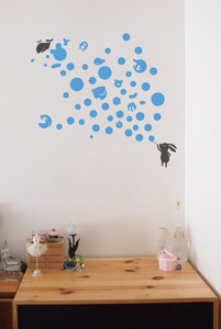 シール堂 日本製 ウォールステッカー Wall art bubble Mediumサイズ(ブルー＆グレー）