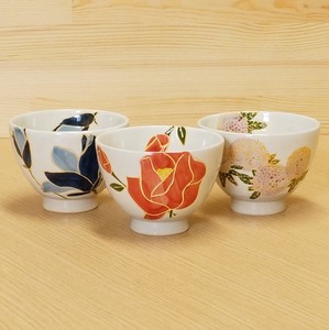 Hasami ware Rice Bowl Roses Hydrangea Pottery Rose Made in Japan