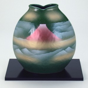 【九谷焼】 7号花瓶 オリベ赤富士