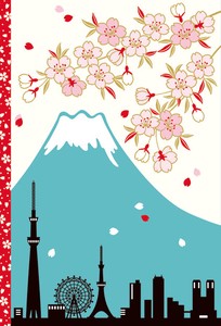 日本製　クリアフォトフォルダカード　富士山とサクラ　多目的　Christmas、X-mas　Christmas、X-mas