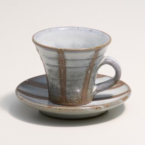 【信楽焼】白萩立線コーヒー碗皿