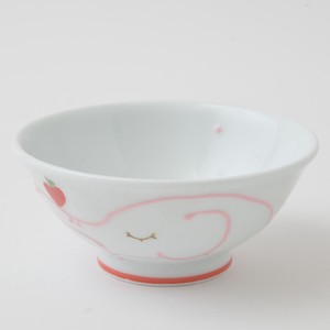 リンゴとゾウ　お茶碗　ピンク　波佐見焼　手描き　日本製