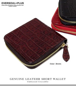Bifold Wallet Round Fastener Genuine Leather