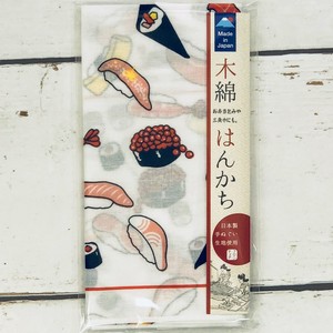日本製　木綿はんかち　寿司イラスト　インバウンド商品　　ピクニック