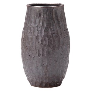 【信楽焼】鉄釉彫刻　花瓶