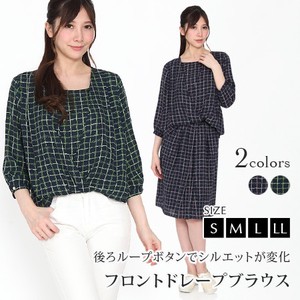 Button Shirt/Blouse Check Tops L Ladies' M 7/10 length