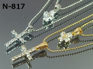【レディースネックレス】CZダイヤ+チェコ製クリスタル使用　ツーラインクロスネックレス