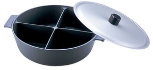 アルミ鍋のなべ　四槽式フッ素加工（蓋付）