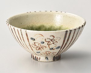 織部間取花和茶碗【日本製　美濃焼】