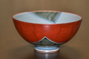 波佐見焼　はじき梅　お茶碗　赤　小　手描き　日本製