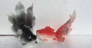 陶器　精工　金魚　赤黒　セット　ゴージャス