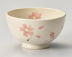 織部花ちらし（ピンク）軽量茶碗【日本製　美濃焼】
