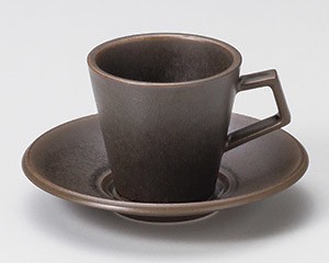ラバーブラウンコーヒー碗と受皿【日本製　美濃焼】
