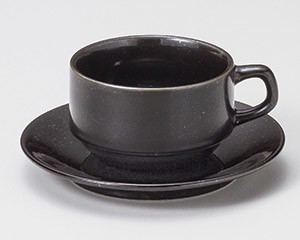 黒御影スタックカプチーノ碗と受皿【日本製　美濃焼】