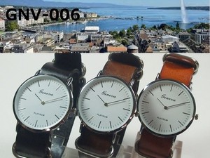 ★日本メーカームーブ　電池寿命3年以上★　GENEVAユニセックス腕時計　NATOレザーベルト