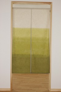 のれん 麻混段ぼかし 和風 和柄 日本製 中割れ有り　グリーン 85x150cm