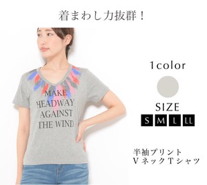 T-shirt T-Shirt Tops Printed L Ladies' Cut-and-sew