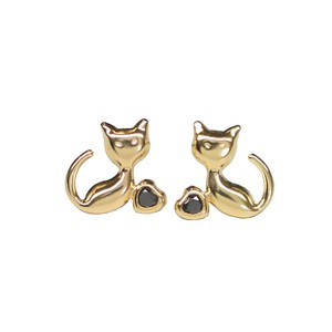 Pierced Earring Gold Post Gold Cat