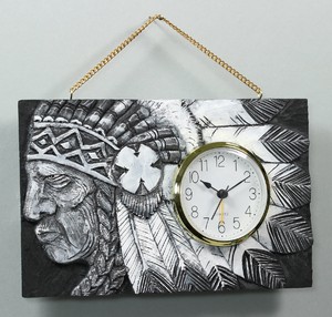 黒彫板 丸型時計かべかざり 20126