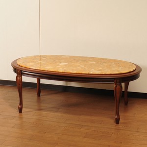 【イタリア製家具】　センターテーブル（茶枠・大理石・楕円）（直送可能）