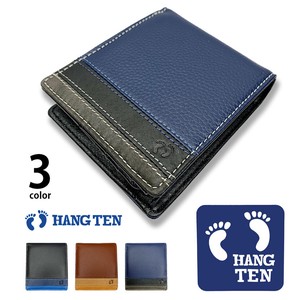 3色　HANG TEN ハンテン リアルレザー トリコロールカラー 2つ折り財布 カードケース(61ht04)