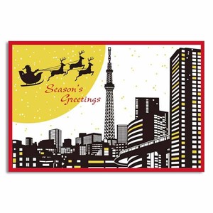 シルク印刷クリスマスカード　東京月とサンタ　Christmas、X-mas　Christmas、X-mas