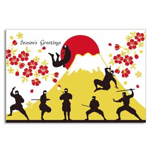 シルク印刷クリスマスカード　忍者と富士山　Ninja　Christmas、X-mas　Christmas、X-mas
