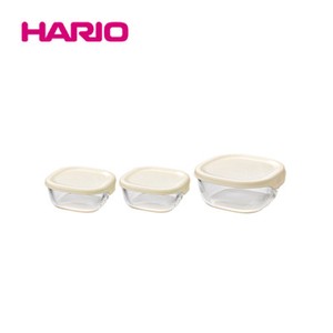 『HARIO』 耐熱ｶﾞﾗｽ製保存容器3個ｾｯﾄ ｵﾌﾎﾜｲﾄ KST-2012-OW（ハリオ）