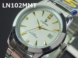 Lugano(ルガノ)メンズ腕時計　メタルベルト　日本製ムーブメント　カレンダー表示　5気圧防水