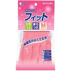 エステー　やわらかフィット　天然ゴム手袋　M　ピンク 【 炊事手袋 】