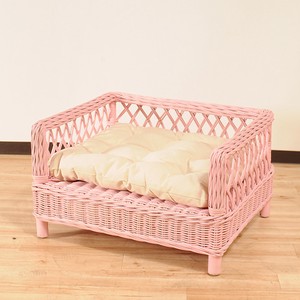 【ラタン家具】　ペット用ベッド（ピンク）　天然ラタン使用（直送可能）