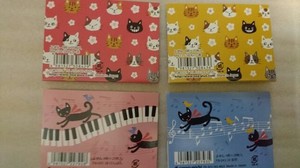2017秋の新作　付箋セット　猫顔と黒猫の音楽柄　ピアノ