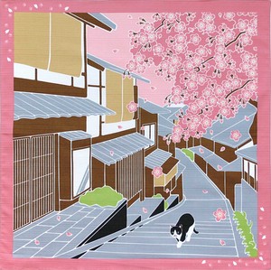 【たまのお散歩】小風呂敷「桜」Cherry blossoms（4月・四月・ねこ・猫・ネコ）