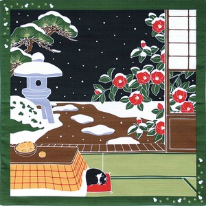 【たまのお散歩】小風呂敷「椿」Camellia（12月・十二月・ねこ・猫・ネコ）