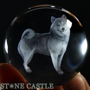 【彫刻置物】丸玉 人工水晶 約50mm (レーザー彫刻) 犬