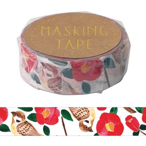【マスキングテープ15mm 椿とスズメ】文具 雑貨 鳥 手帳 マスキングテープ ギフト