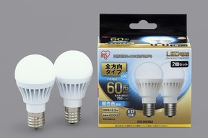 【アイリスオーヤマ　照明　LED電球】　LED電球　E17　全方向タイプ　2個セット　60形　昼白色・電球色相当
