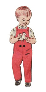 フランス製　木製ボタン　アトリエ ボヌール ドゥ ジュール 【赤いオーバーオールの男の子】