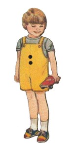 フランス製　木製ボタン　アトリエ ボヌール ドゥ ジュール 【黄色いパンツの男の子】