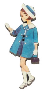 フランス製　木製ボタン　アトリエ ボヌール ドゥ ジュール 【青いコートの女の子】