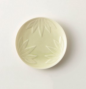 小田陶器 engi紋 えんぎもん 12cm小皿 竹 レリーフ/黄緑釉[日本製/美濃焼/和食器]