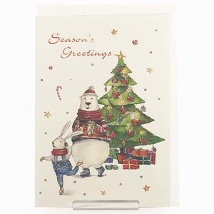 クラシッククリスマスカード　ツリーと白熊と兎　Christmas、X-mas