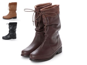 Mid Calf Boots Front Genuine Leather 3-colors