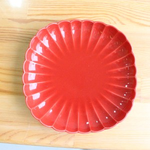 菊型取皿　パステル（レッド）　日本製　波佐見焼　レリーフ　変形
